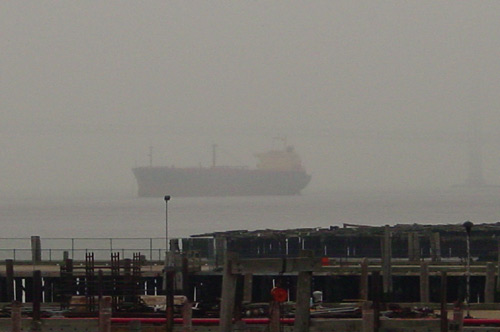 Tanker in fog